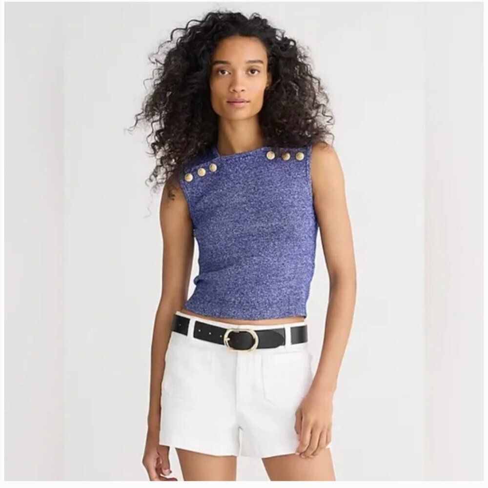 J. Crew Sweater Shell with Buttons in Merino-linen Blend Blue Medium NWT
